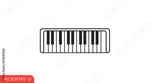 Simple black and white outline of a piano keyboard.