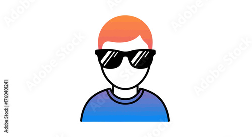 A simple flat design user avatar icon of a person with orange hair and black sunglasses.