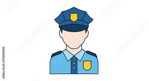 Flat Design Police Officer Avatar with Blue Uniform and Cap.