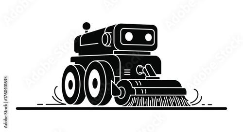 Black cleaning robot with brush and wheels automated cleaner