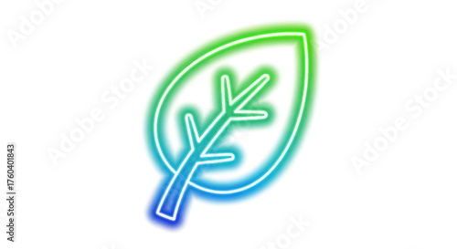 Glowing Neon Leaf Outline Icon with Green to Blue Gradient.