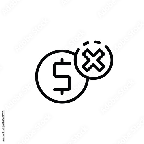 Crossedout dollar coin symbolizes lack of funds. Suitable for financial, budgeting, povertyrelated concepts in design, marketing, and advertising projects.