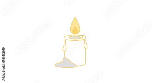 Simple Burning Candle Illustration with Dripping Wax.
