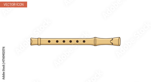 Wooden recorder musical instrument with finger holes and mouthpiece.