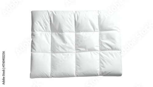 White down comforter with square quilting on black background