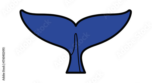 Vibrant Blue Whale Tail Silhouette with Black Outline.