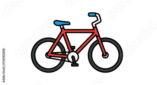 Simple Red Cartoon Bicycle Illustration with Blue Seat and Handlebars.