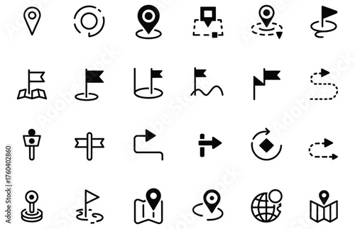 WebNavigate with ease using this essential icon set for maps, destinations, and location tracking, perfect for app design, user interfaces, and travel guides that need a modern, clean look