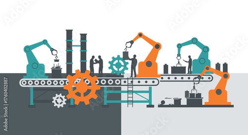 Industrial factory automation and production process illustration