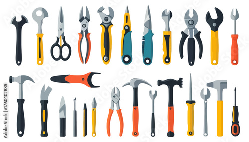 set of funny cartoon fruits and cute tools, icon, vector, set, icons, web, symbol, design, illustration, sign, flat