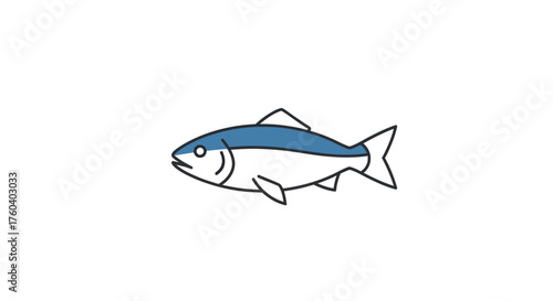 A simple stylized line art illustration of a blue and white fish shown in a side profile view.