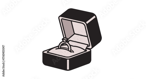 Elegant Ring Presented in an Open Black Jewelry Box.