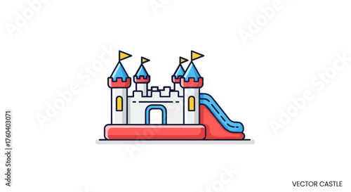 Colorful inflatable castle with slide for childrens entertainment.