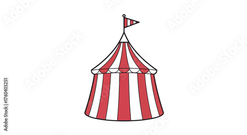 Red and White Striped Circus Tent with Flag Illustration.
