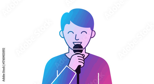 Gradient Colored Man Singing into Microphone Illustration.