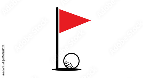 Red Golf Flag and Ball on White Background.