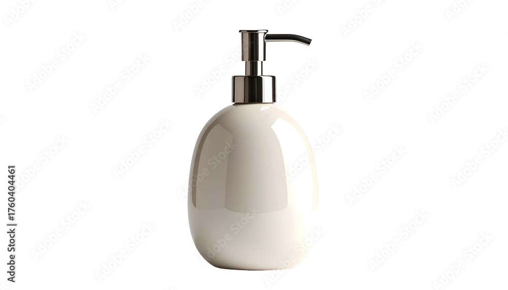 Fototapeta premium Egg-shaped white ceramic dispenser with shiny metallic pump