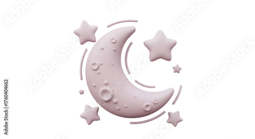 Pink Crescent Moon with Stars Illustration for Baby Room Decor.