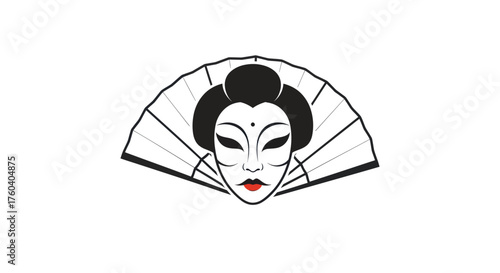 Stylized Geisha Face with Traditional Fan Emblem.