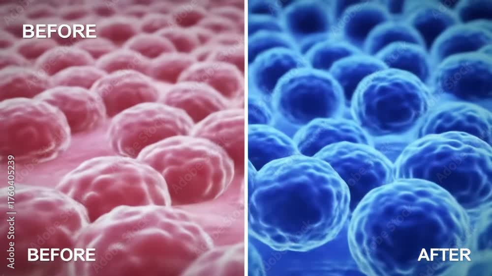 Subside Less Active Microscopic view of cells before and after treatment showing a ...