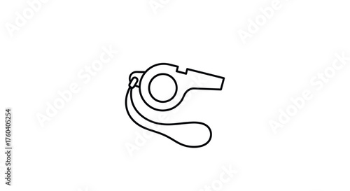 Simple Line Drawing of a Whistle with Lanyard.
