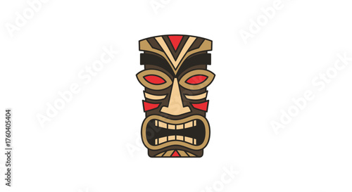 Colorful Tiki Mask with Intricate Carvings and Bold Design Elements.