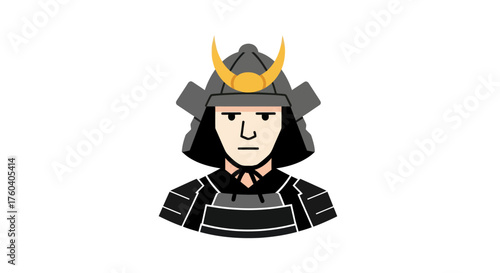 Cartoon Samurai Warrior with Helmet and Armor.