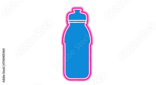 Vibrant Blue Water Bottle with Neon Pink Outline.