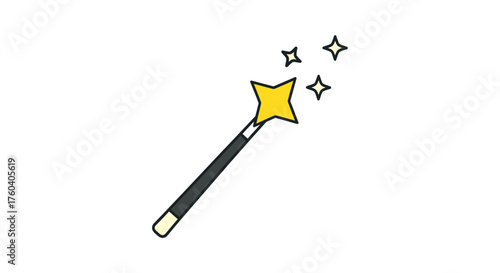 A simple yellow star-tipped magic wand with sparkling stars.