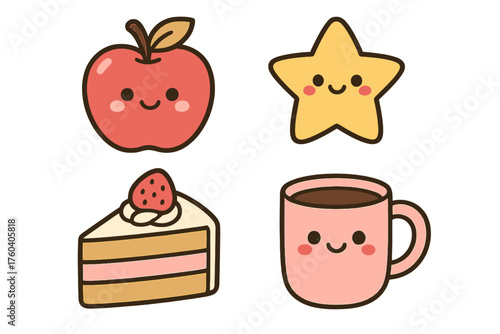 set of funny cartoon fruits and cute tools