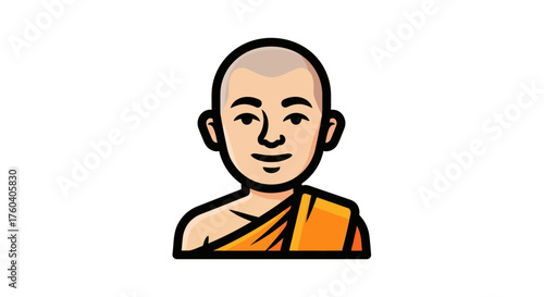 Cartoon illustration of a Buddhist monk in orange robes.