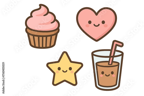 set of funny cartoon fruits and cute tools