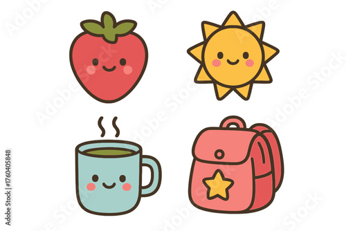 set of funny cartoon fruits and cute tools
