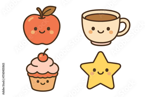 set of funny cartoon fruits and cute tools