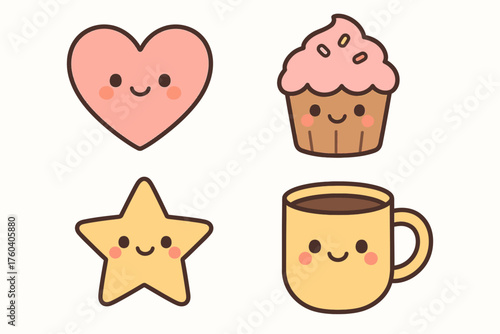 set of funny cartoon fruits and cute tools