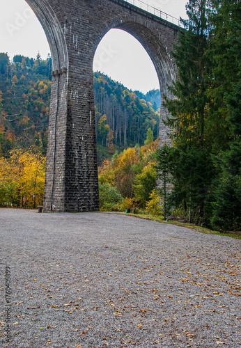 Ancient railroad bridge (The Ravenna Bridge)  in the Black Forrest in Germany in October (autumn). 
