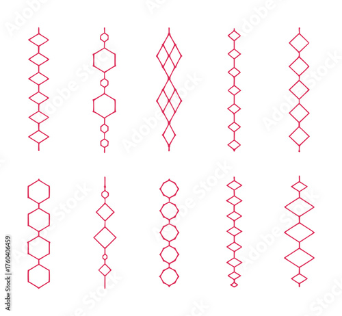 Collection of Geometric Chains and Ornaments in Red
