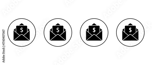 Dollar mail icon set in circular outline. Envelope with money sign representing salary or income message