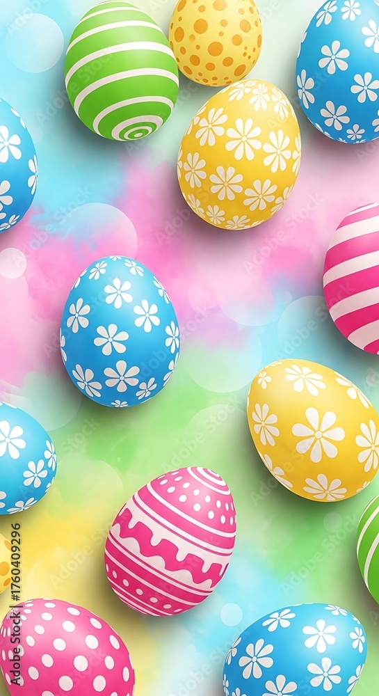 Fototapeta premium Colorful Easter Eggs on Pastel Background - Festive Spring Celebration.