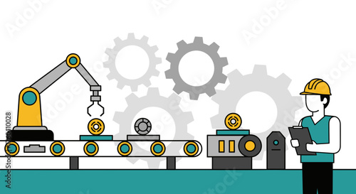 Modern factory automation and industrial production line supervised by technician