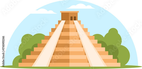 Ancient Mayan Pyramid Vector Illustration