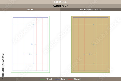 Flexible mylar bag sachet dieline professional vector printing packaging template with structured folds, precise die line layout, and secure sealing system for retail or food items