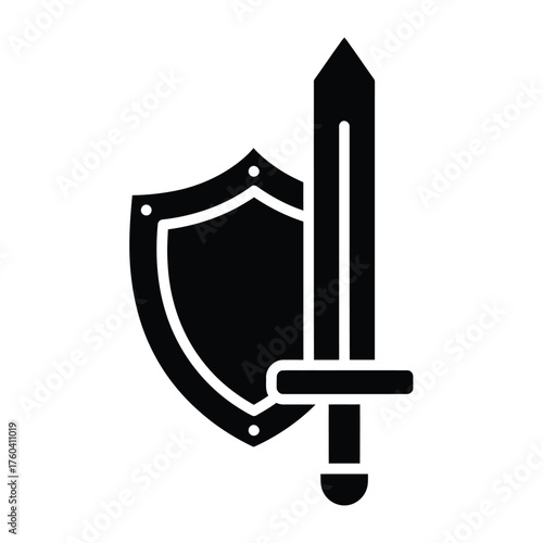 Black shield and sword icon weapon medieval
