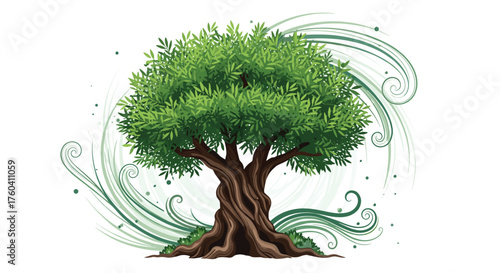 A majestic ancient olive tree with lush green leaves stands proudly as a symbol of nature's enduring beauty.