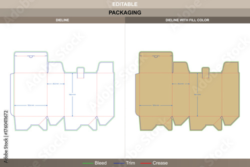 Paper tuck end box dieline professional vector printing packaging layout highlighting structured folding system and detailed die line configuration for compact retail or takeaway product packaging