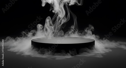 Black Pedestal Display Stage with Dramatic Smoke