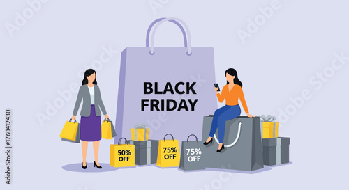 Black Friday Shopping Event with Women and Shopping Bags.