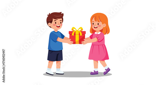 Boy giving a gift to a girl celebrating a special occasion.