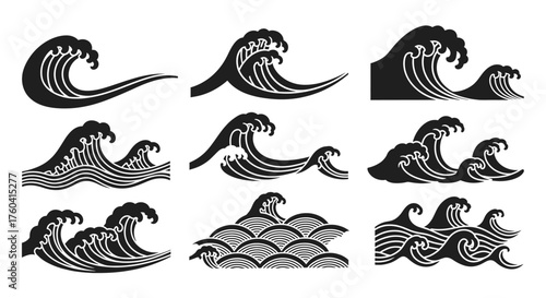Black wave illustrations on white background water