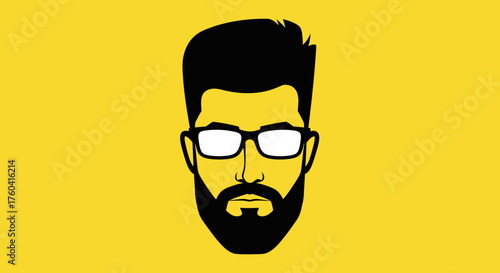 Minimalistic illustration of a bearded man with glasses against a yellow background design
